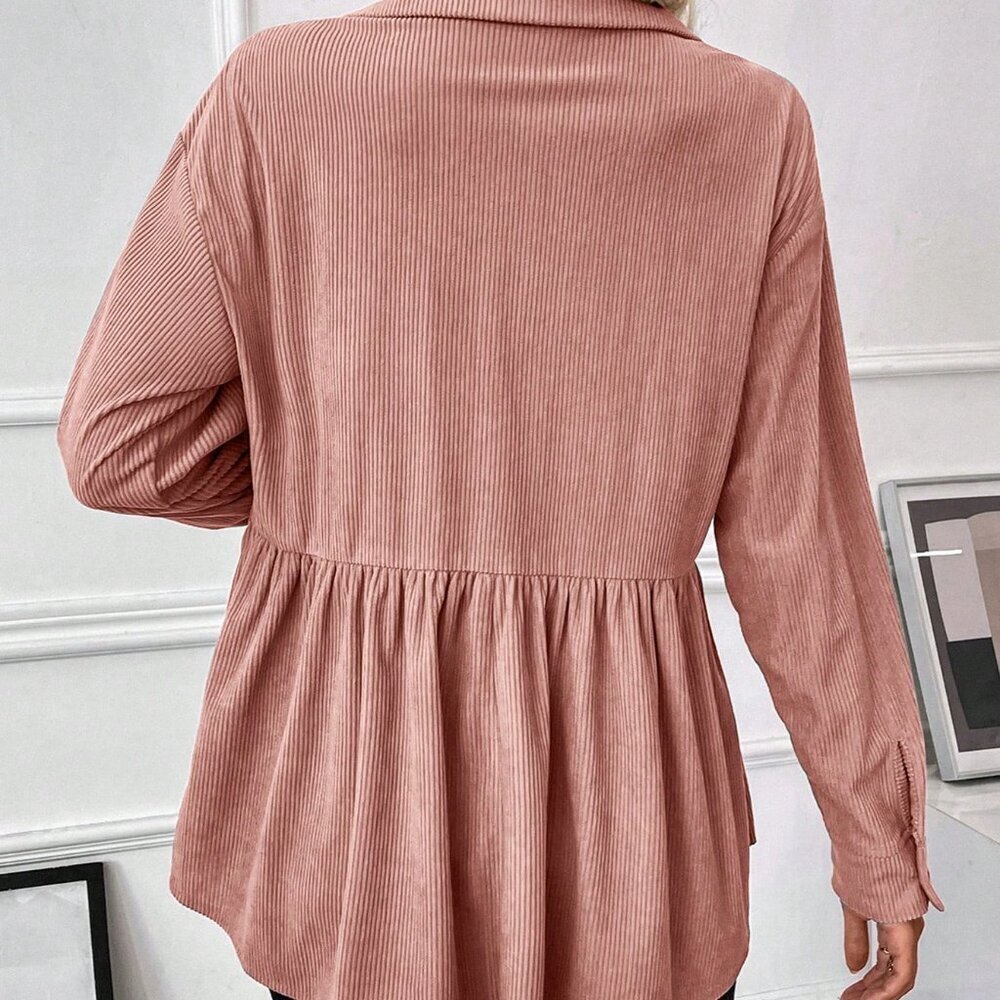 Baby Pink Casual Women's Front Button Ruffled Hem Jacket - Picture 2 of 7